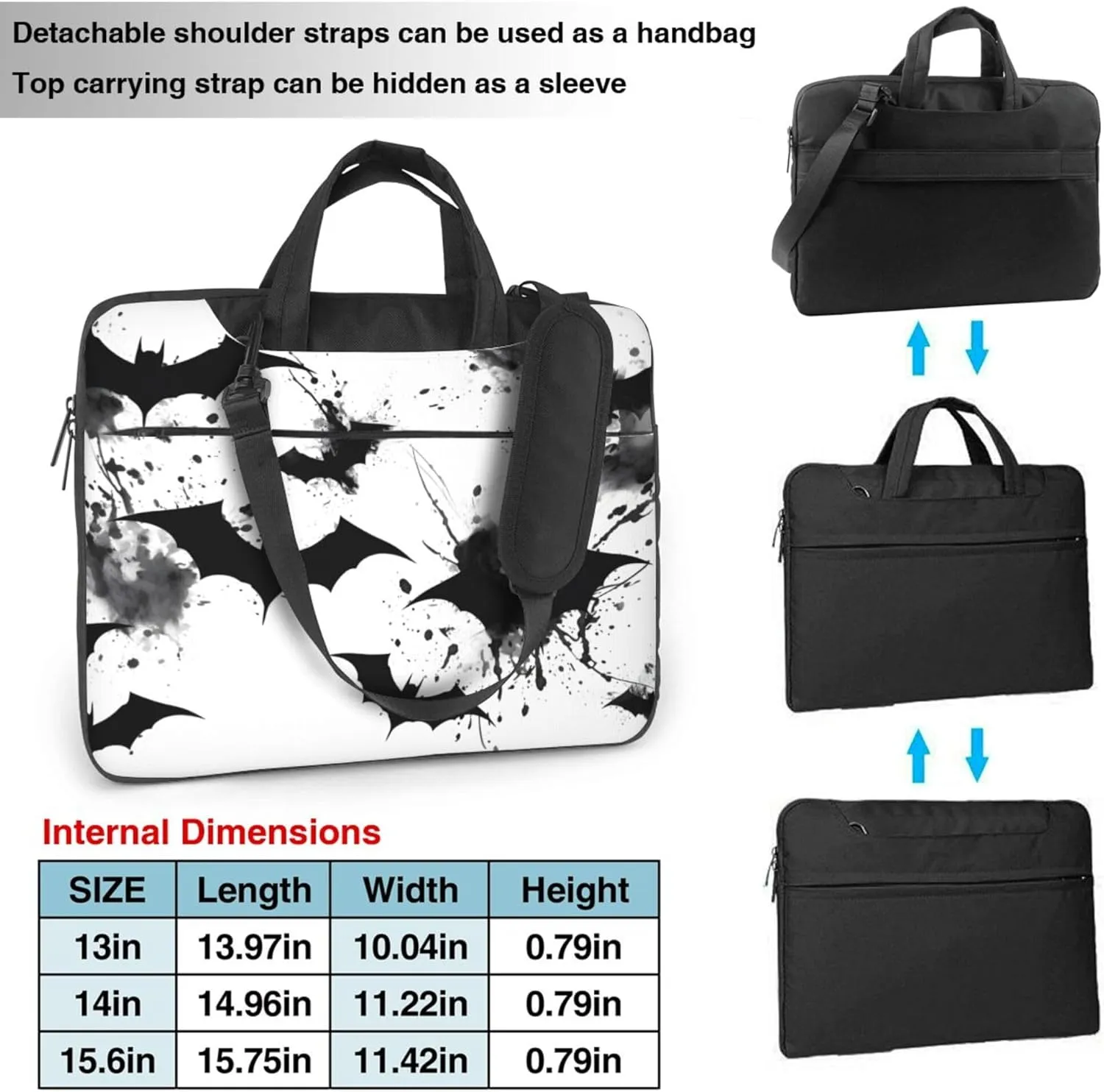 Halloween Black Bat Laptop Shoulder Bag for Women, Laptop Sleeve Case Durable Computer Bag