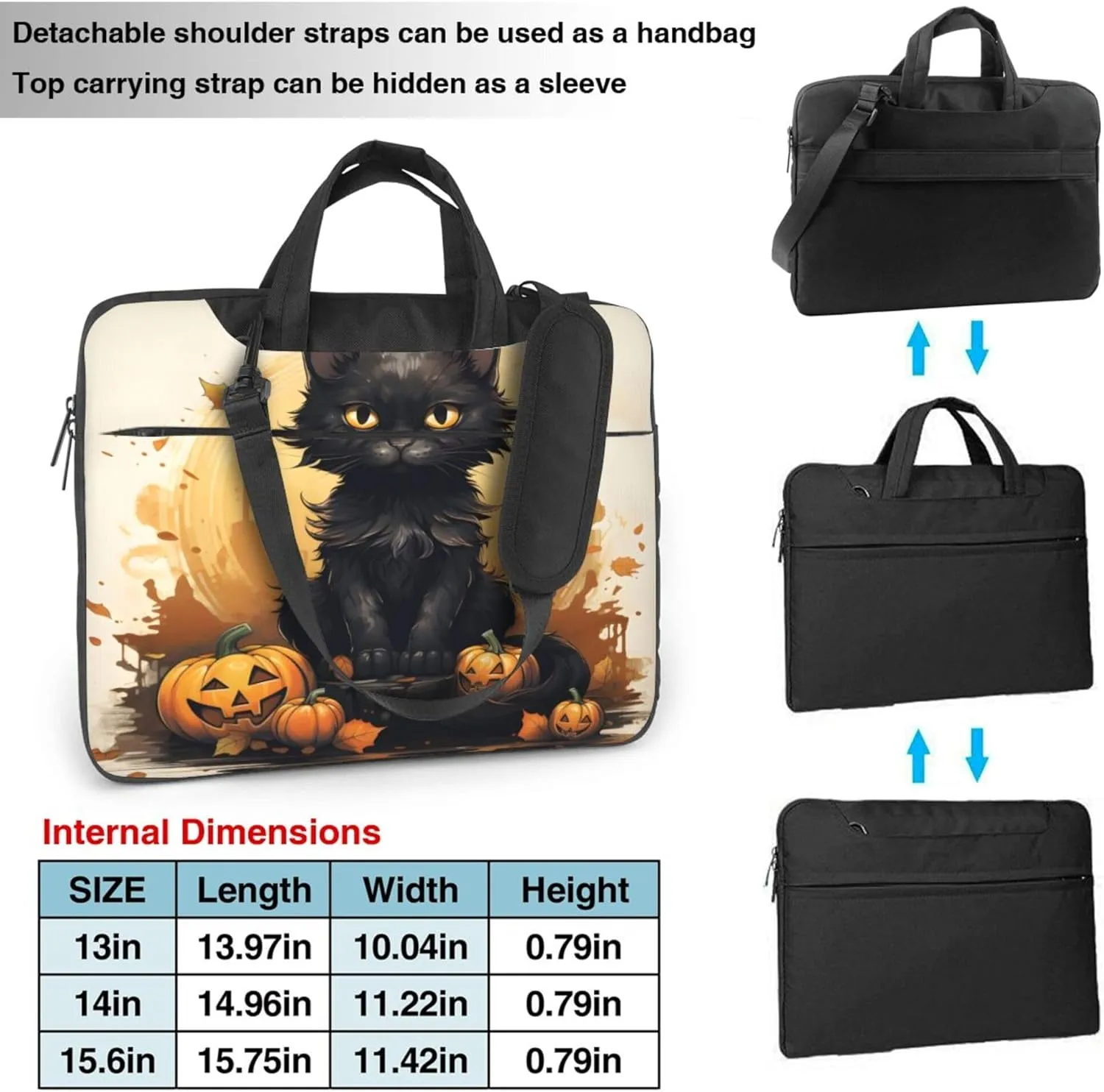 Halloween Black Cat Laptop Shoulder Bag for Women, Laptop Sleeve Case Durable Computer Bag