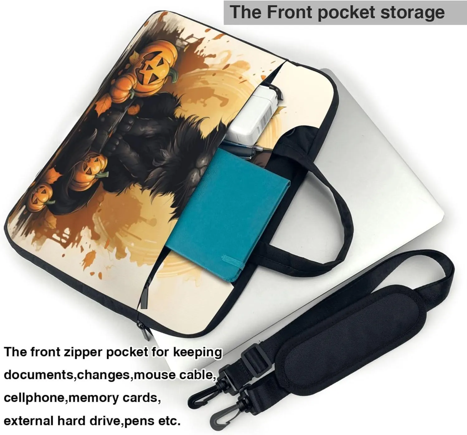 Halloween Black Cat Laptop Shoulder Bag for Women, Laptop Sleeve Case Durable Computer Bag
