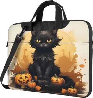 Halloween Black Cat Laptop Shoulder Bag for Women, Laptop Sleeve Case Durable Computer Bag
