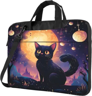 Halloween Black Cat Moon Laptop Shoulder Bag for Women, Laptop Sleeve Case Durable Computer Bag