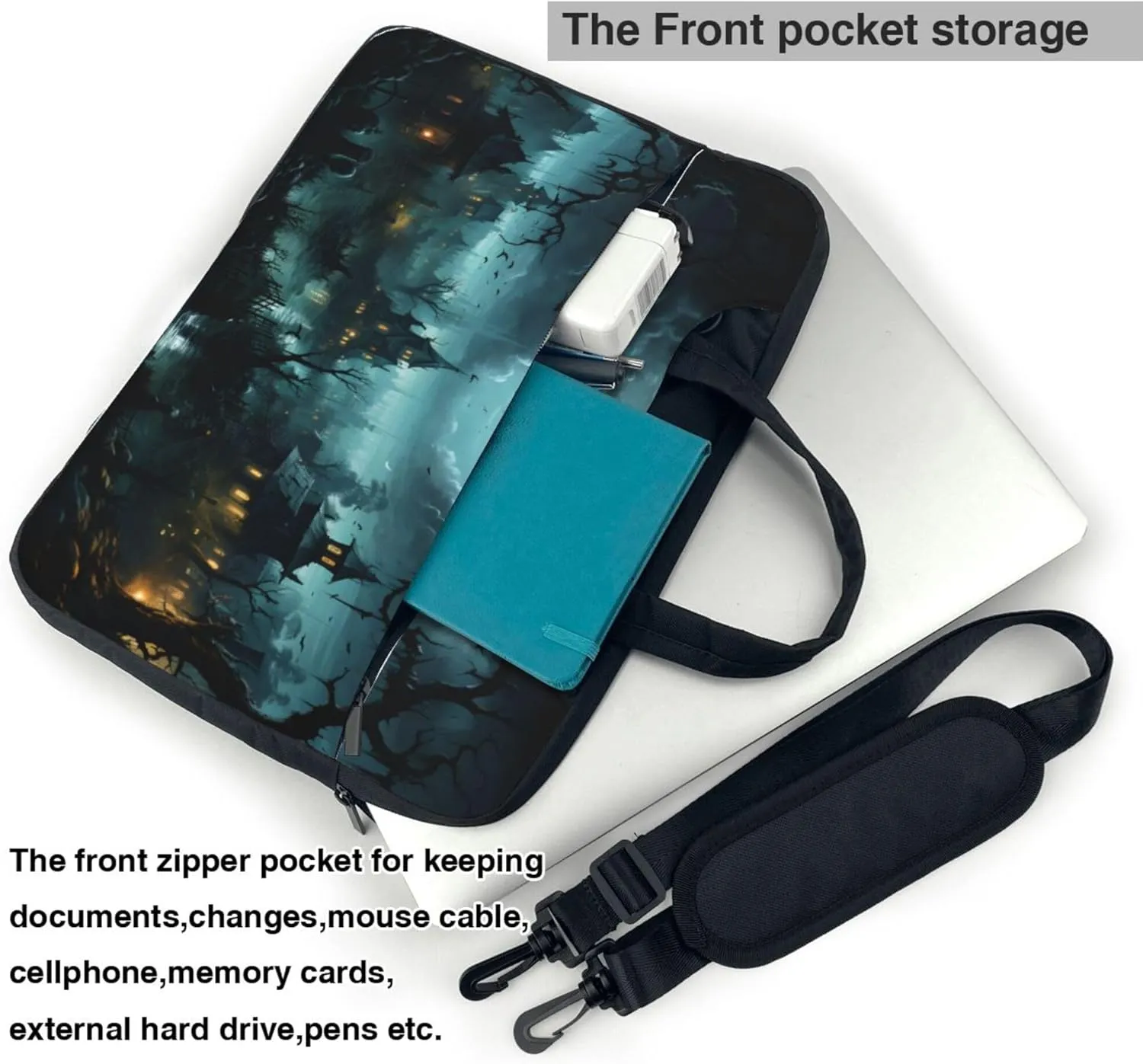 Halloween Castle Tree Moon Laptop Shoulder Bag for Women, Laptop Sleeve Case Durable Computer Bag