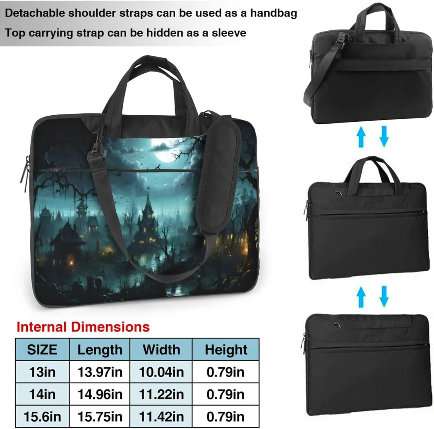 Halloween Castle Tree Moon Laptop Shoulder Bag for Women, Laptop Sleeve Case Durable Computer Bag