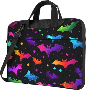Halloween Colorful Bat Animal Laptop Shoulder Bag for Women, Laptop Sleeve Case Durable Computer Bag