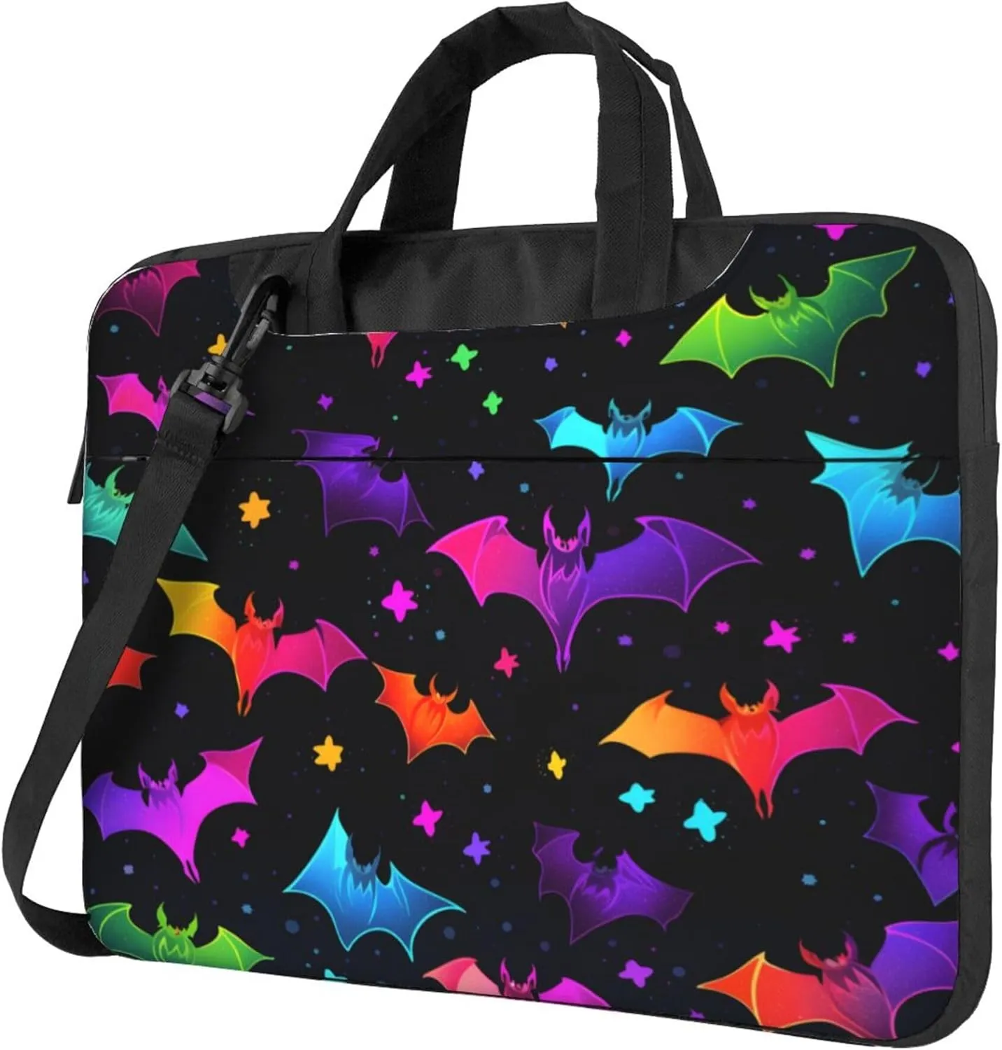 Halloween Colorful Bat Animal Laptop Shoulder Bag for Women, Laptop Sleeve Case Durable Computer Bag