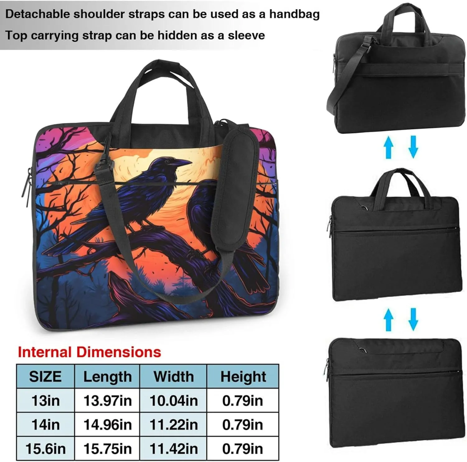 Halloween Crow Moon Tree Laptop Shoulder Bag for Women, Laptop Sleeve Case Durable Computer Bag
