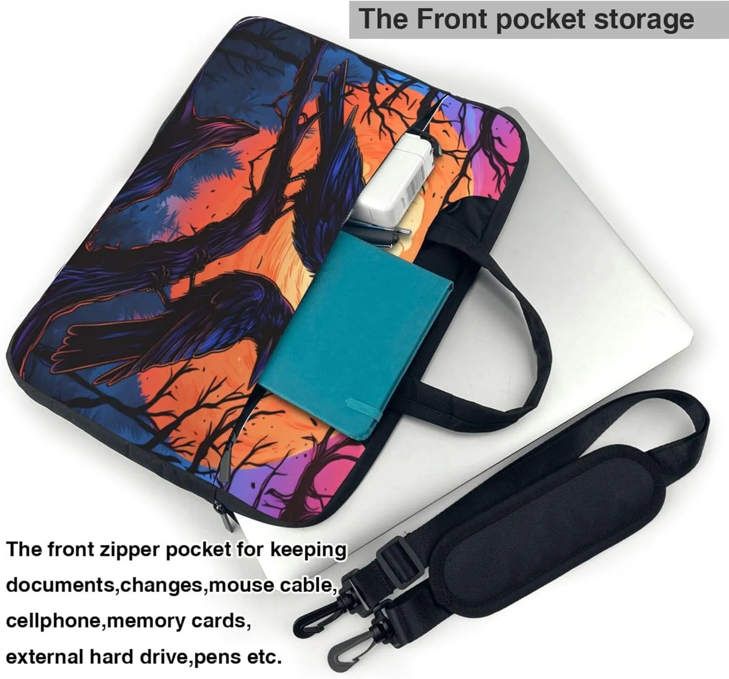 Halloween Crow Moon Tree Laptop Shoulder Bag for Women, Laptop Sleeve Case Durable Computer Bag