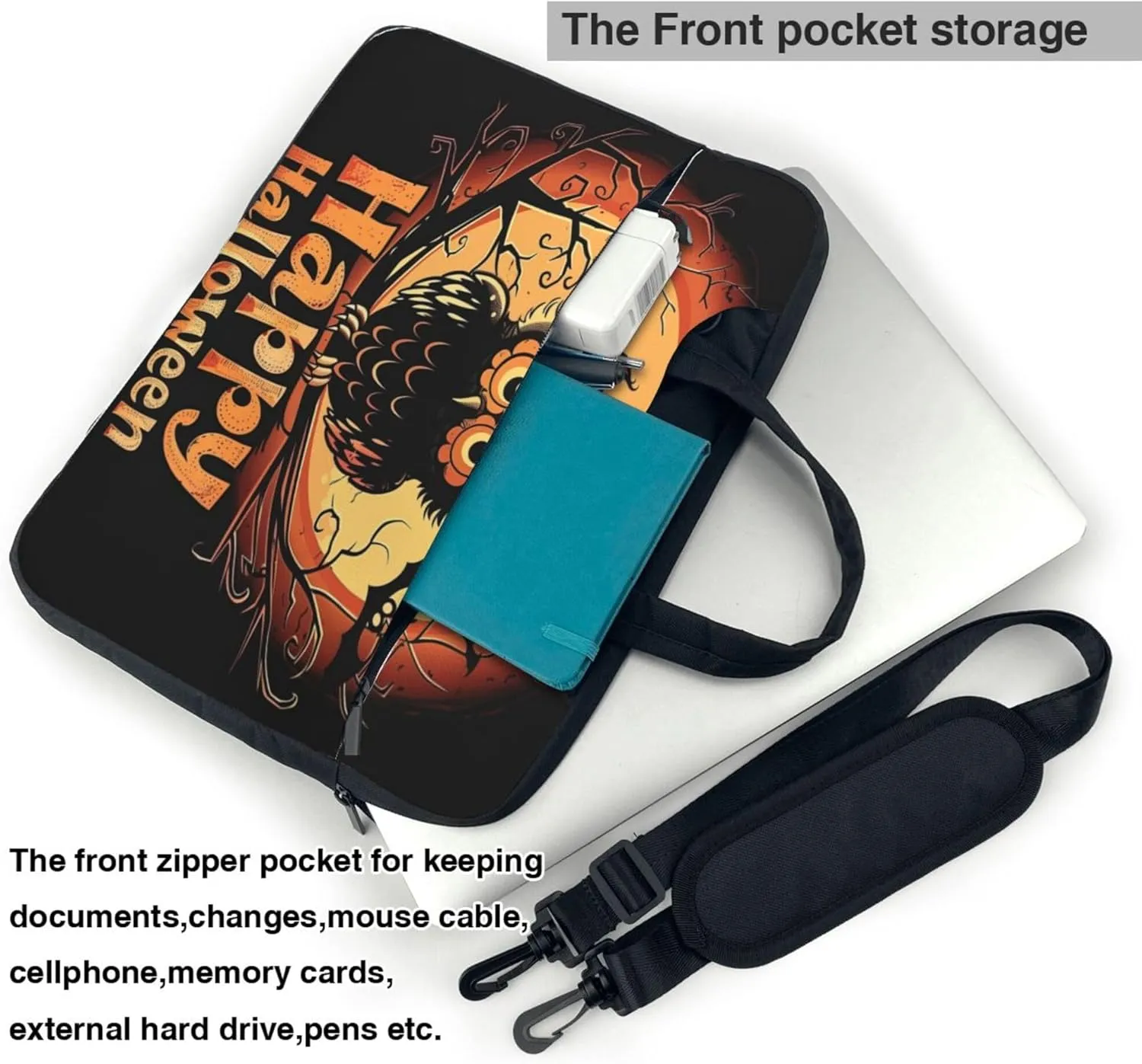 Halloween Moon Cat Bat Laptop Shoulder Bag for Women, Laptop Sleeve Case Durable Computer Bag