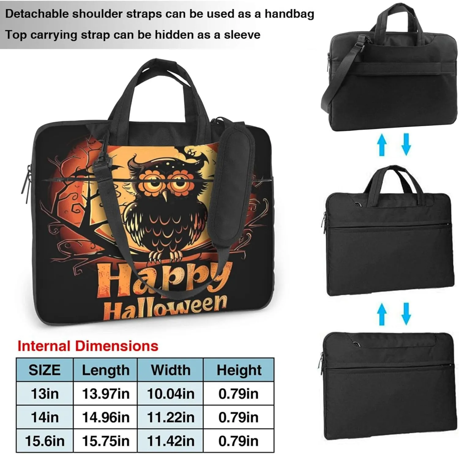 Halloween Moon Cat Bat Laptop Shoulder Bag for Women, Laptop Sleeve Case Durable Computer Bag