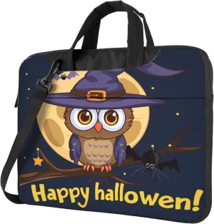 Halloween Owl Bird Moon Laptop Shoulder Bag for Women, Laptop Sleeve Case Durable Computer Bag