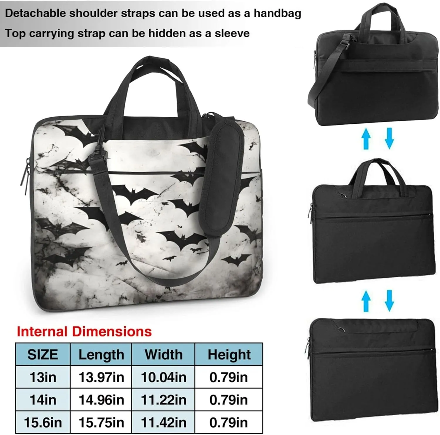 Halloween Retro Bat Laptop Shoulder Bag for Women, Laptop Sleeve Case Durable Computer Bag