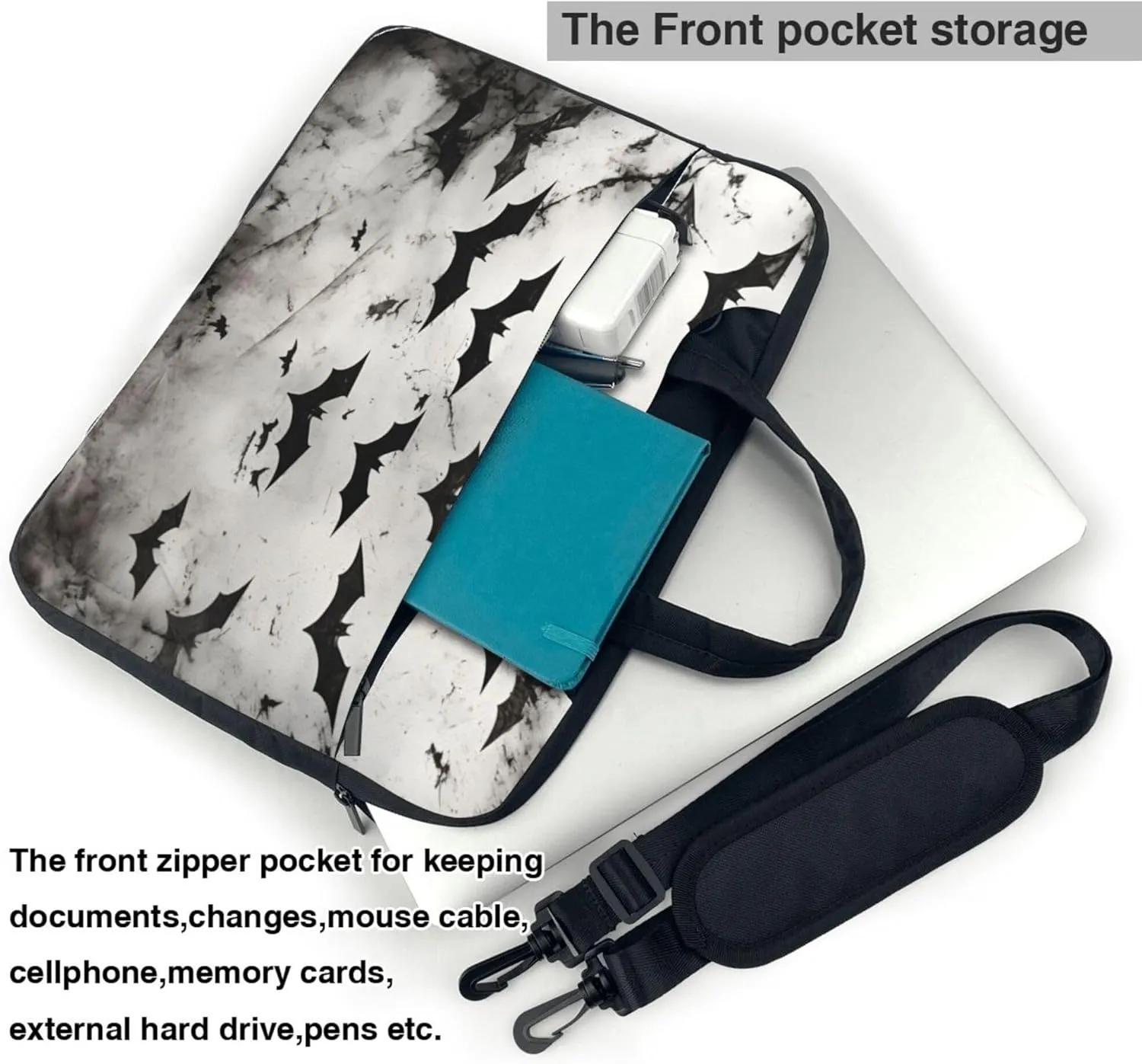 Halloween Retro Bat Laptop Shoulder Bag for Women, Laptop Sleeve Case Durable Computer Bag