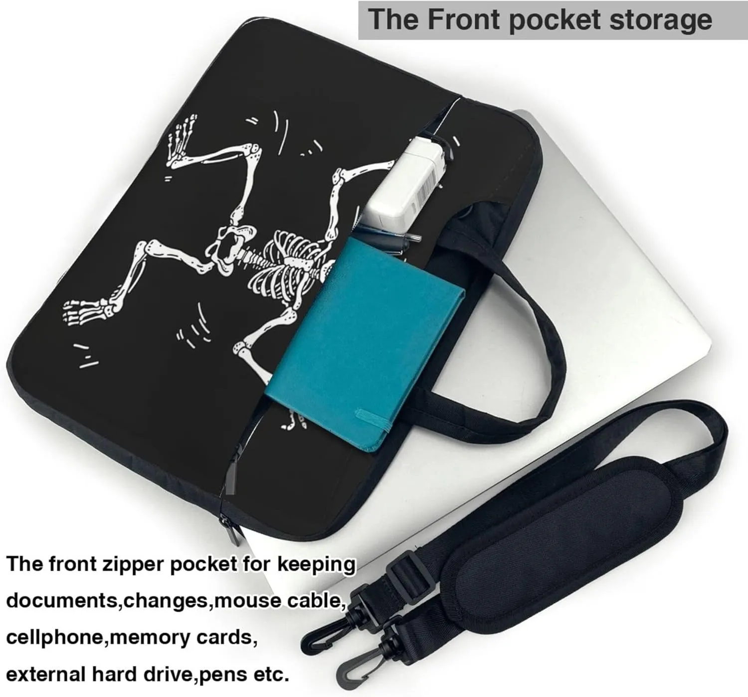Halloween Skull Laptop Shoulder Bag for Women, Funny Skeleton Laptop Sleeve Case Durable Computer Bag