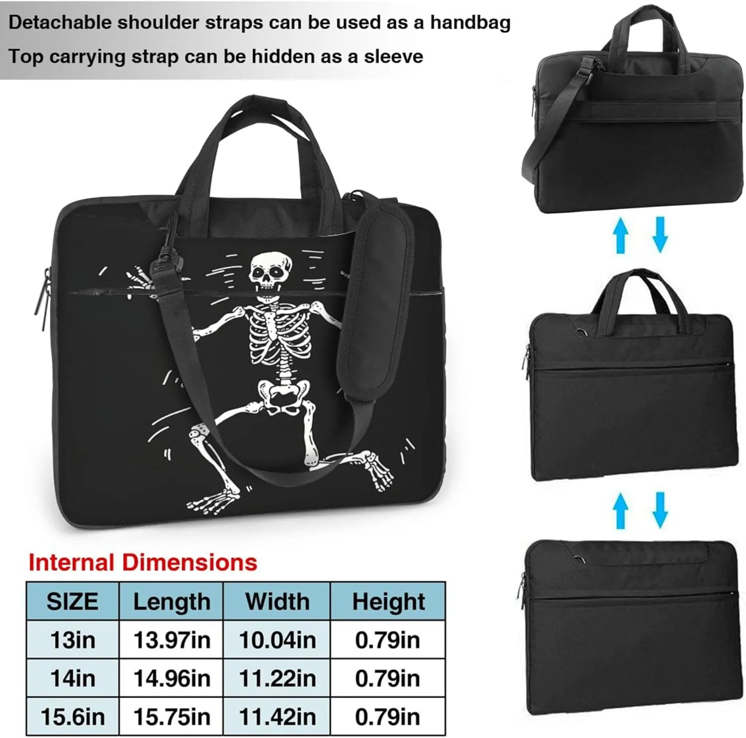 Halloween Skull Laptop Shoulder Bag for Women, Funny Skeleton Laptop Sleeve Case Durable Computer Bag