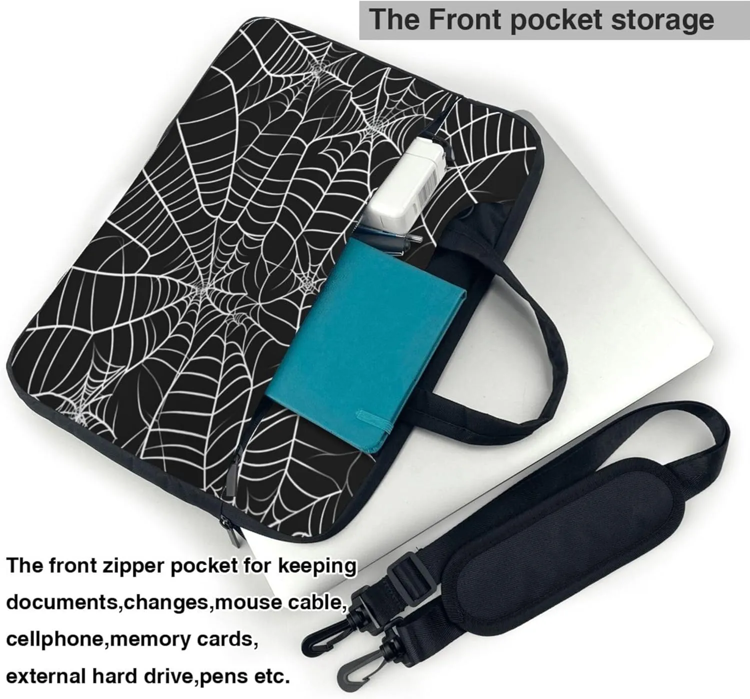 Halloween Webs Laptop Shoulder Bag for Women, White Texture Laptop Sleeve Case Durable Computer Bag
