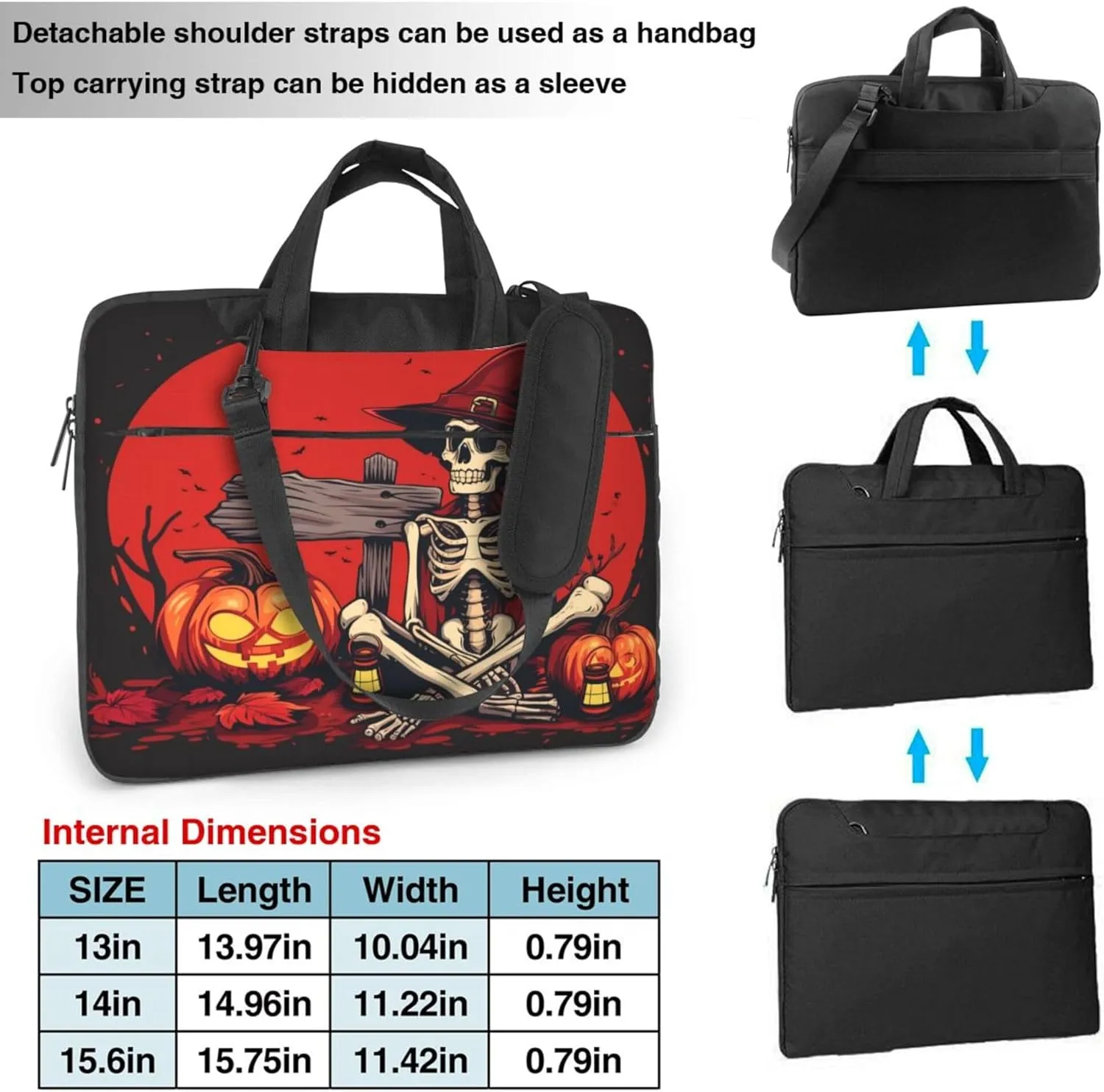 Halloween Witch Skull Laptop Shoulder Bag for Women, Pumpkin Laptop Sleeve Case Durable Computer Bag