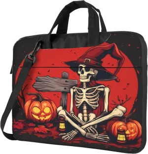 Halloween Witch Skull Laptop Shoulder Bag for Women, Pumpkin Laptop Sleeve Case Durable Computer Bag