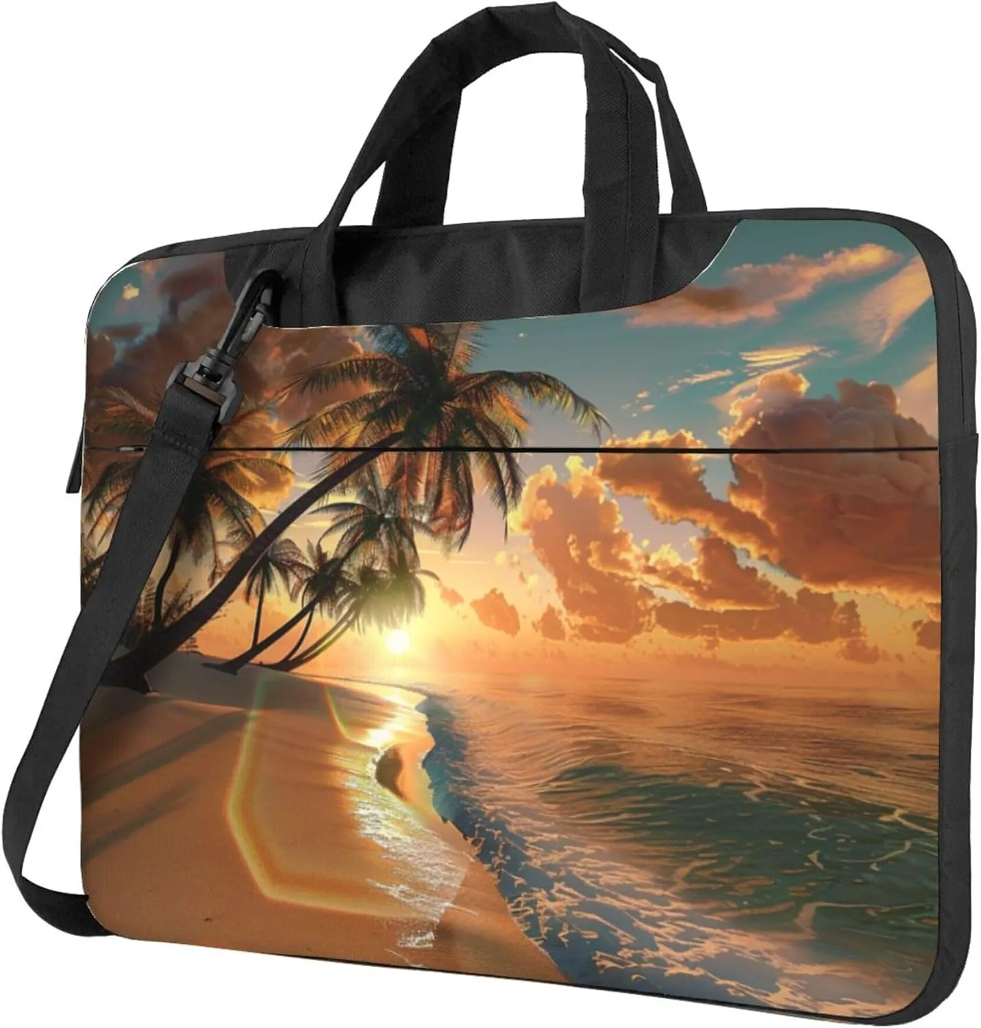 Hawaii Palm Tree Laptop Shoulder Bag for Women, Sunset Beach Laptop Sleeve Case Durable Computer Bag