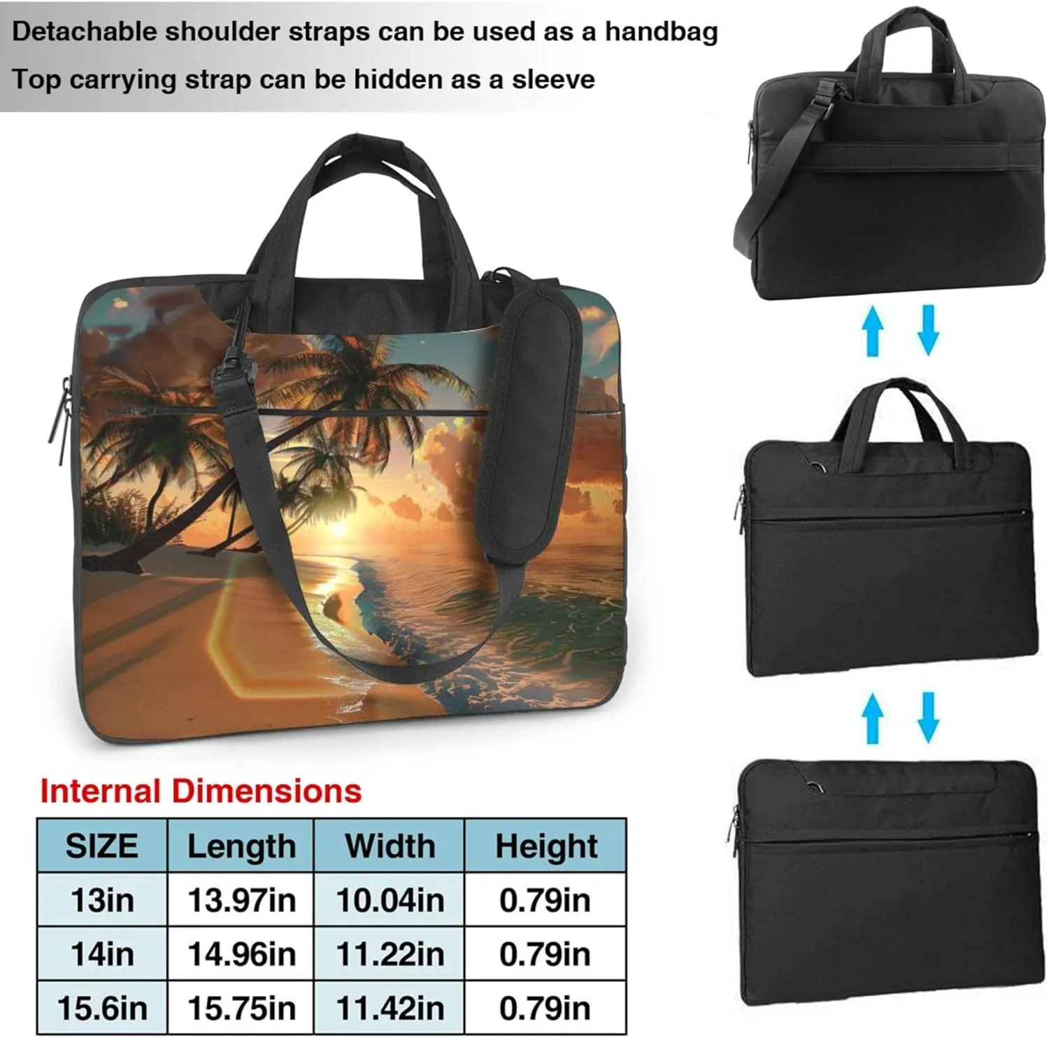 Hawaii Palm Tree Laptop Shoulder Bag for Women, Sunset Beach Laptop Sleeve Case Durable Computer Bag