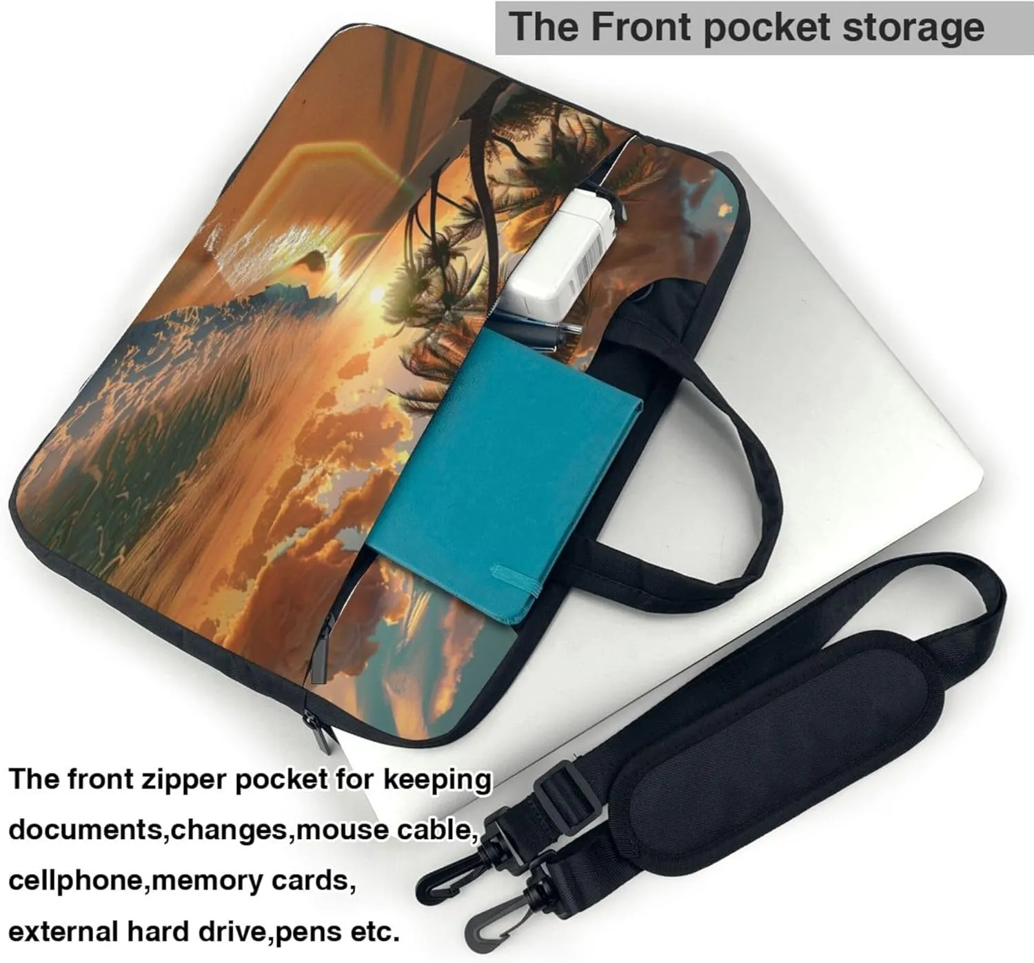 Hawaii Palm Tree Laptop Shoulder Bag for Women, Sunset Beach Laptop Sleeve Case Durable Computer Bag