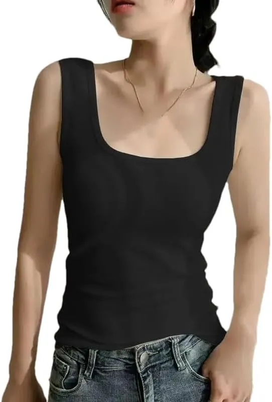 Hgvcfcv Women square collar vest Women solid simple casual camisole Slim sleeveless tank top