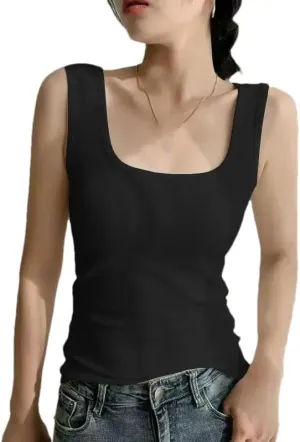 Hgvcfcv Women square collar vest Women solid simple casual camisole Slim sleeveless tank top
