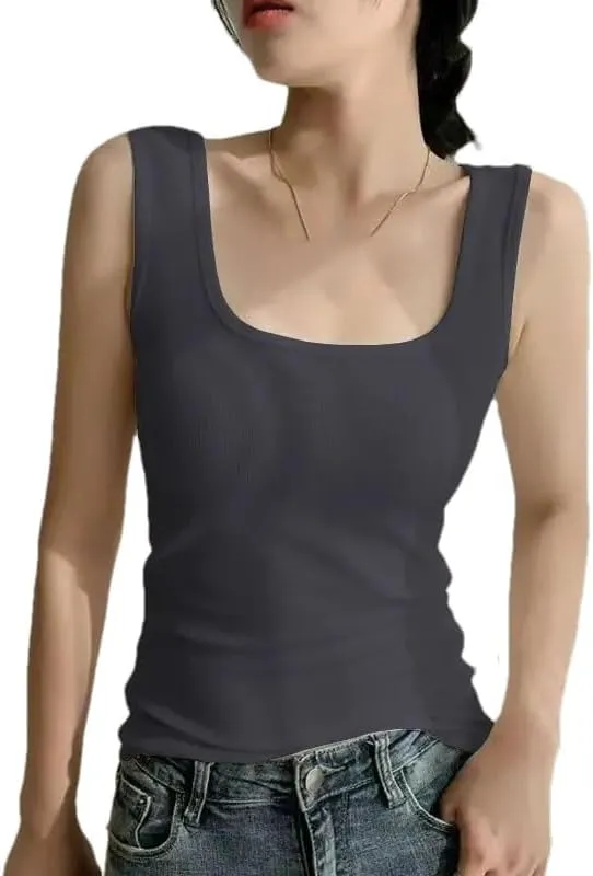 Hgvcfcv Women square collar vest Women solid simple casual camisole Slim sleeveless tank top
