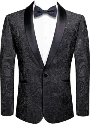 Hi-Tie Stylish Men Suit Jacket Blazer Shawl Lapel One Button Slim Fit Long Sleeve Jacket Tuxedo Party Dinner
