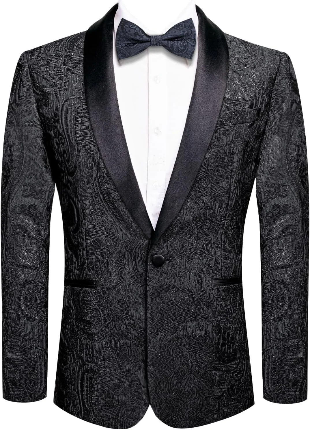 Hi-Tie Stylish Men Suit Jacket Blazer Shawl Lapel One Button Slim Fit Long Sleeve Jacket Tuxedo Party Dinner