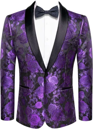 Hi-Tie Stylish Men Suit Jacket Blazer Shawl Lapel One Button Slim Fit Long Sleeve Jacket Tuxedo Party Dinner