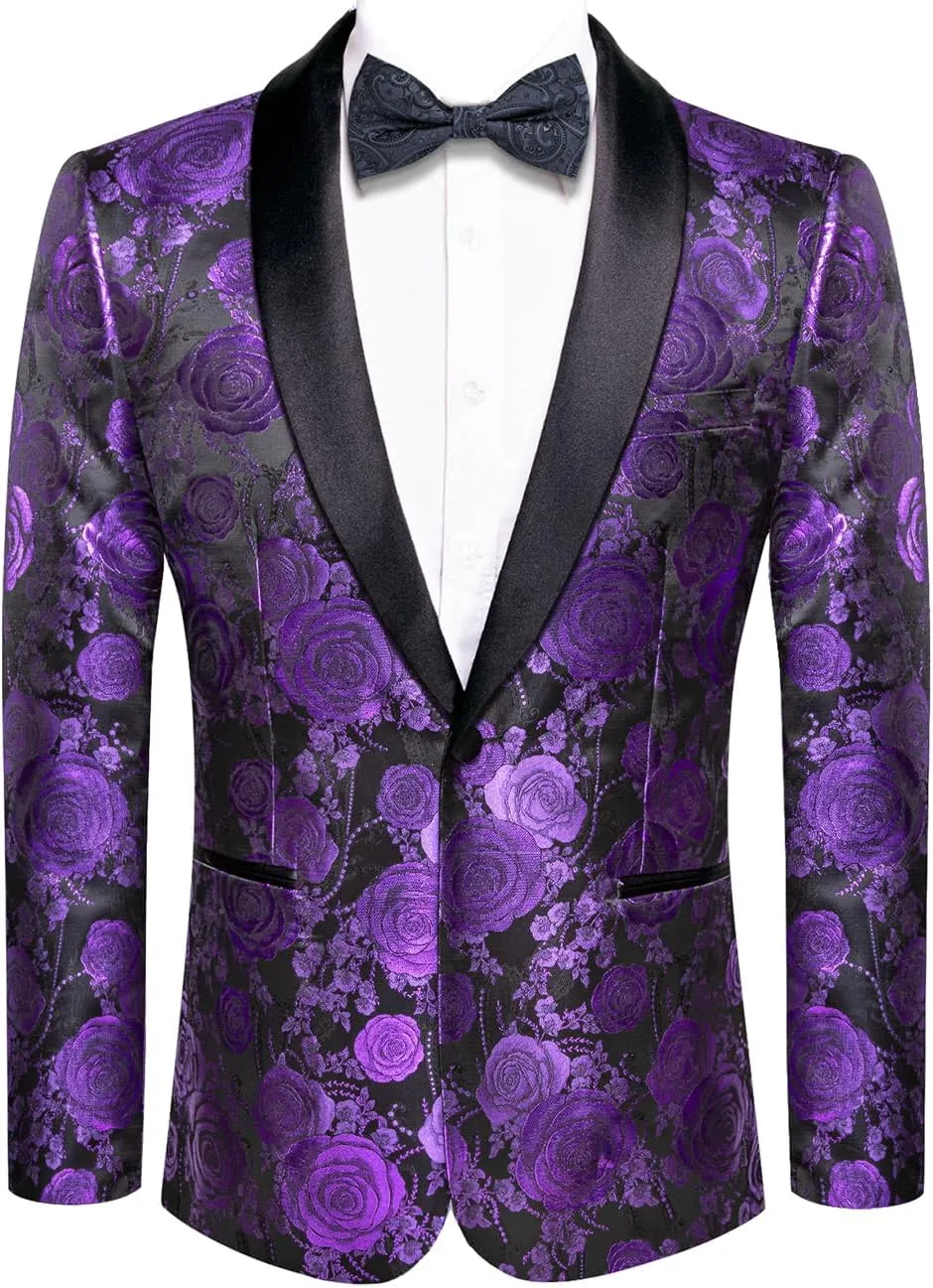 Hi-Tie Stylish Men Suit Jacket Blazer Shawl Lapel One Button Slim Fit Long Sleeve Jacket Tuxedo Party Dinner