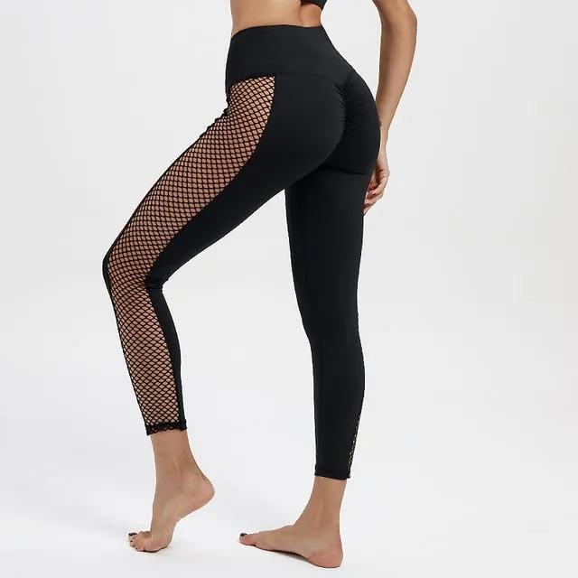 High Waist Bum Scrunch Mesh Patchwork Leggings