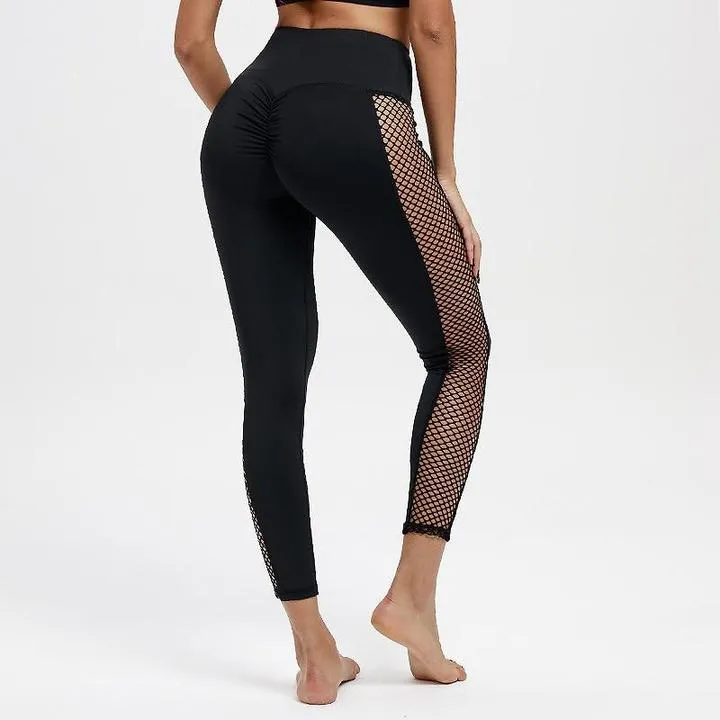High Waist Bum Scrunch Mesh Patchwork Leggings