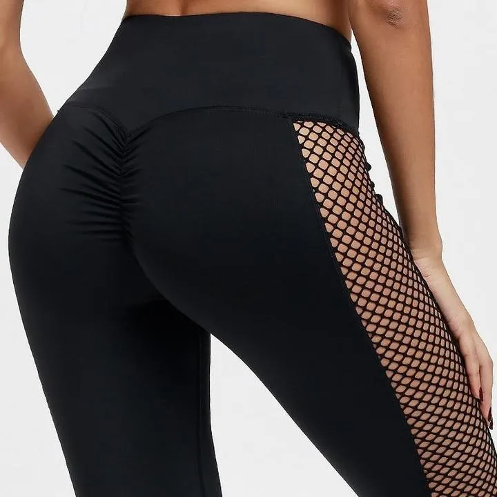 High Waist Bum Scrunch Mesh Patchwork Leggings