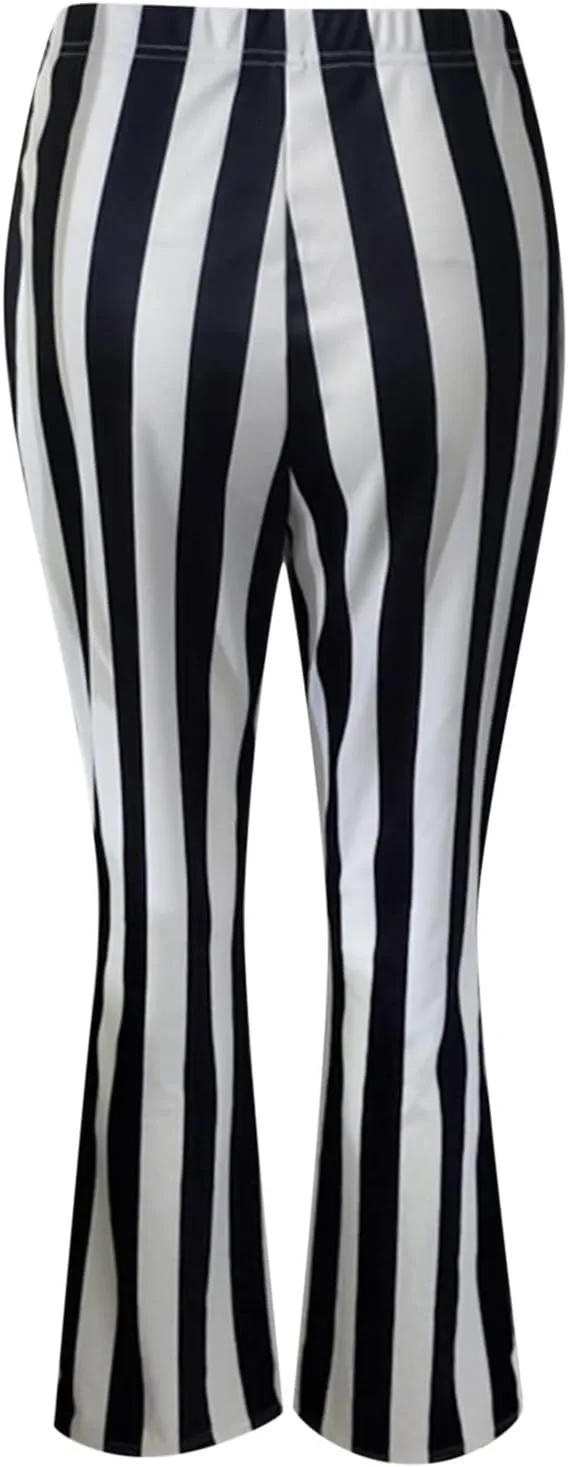 High Waist Vertical Stripe Bell Pants Flare Bottoms Trousers with Stretch Perfect for Women of Plus Size Womens
