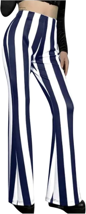High Waist Vertical Stripe Bell Pants Flare Bottoms Trousers with Stretch Perfect for Women of Plus Size Womens