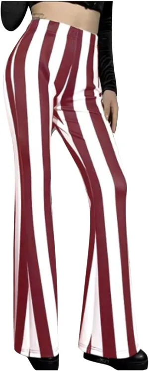 High Waist Vertical Stripe Bell Pants Flare Bottoms Trousers with Stretch Perfect for Women of Plus Size Womens