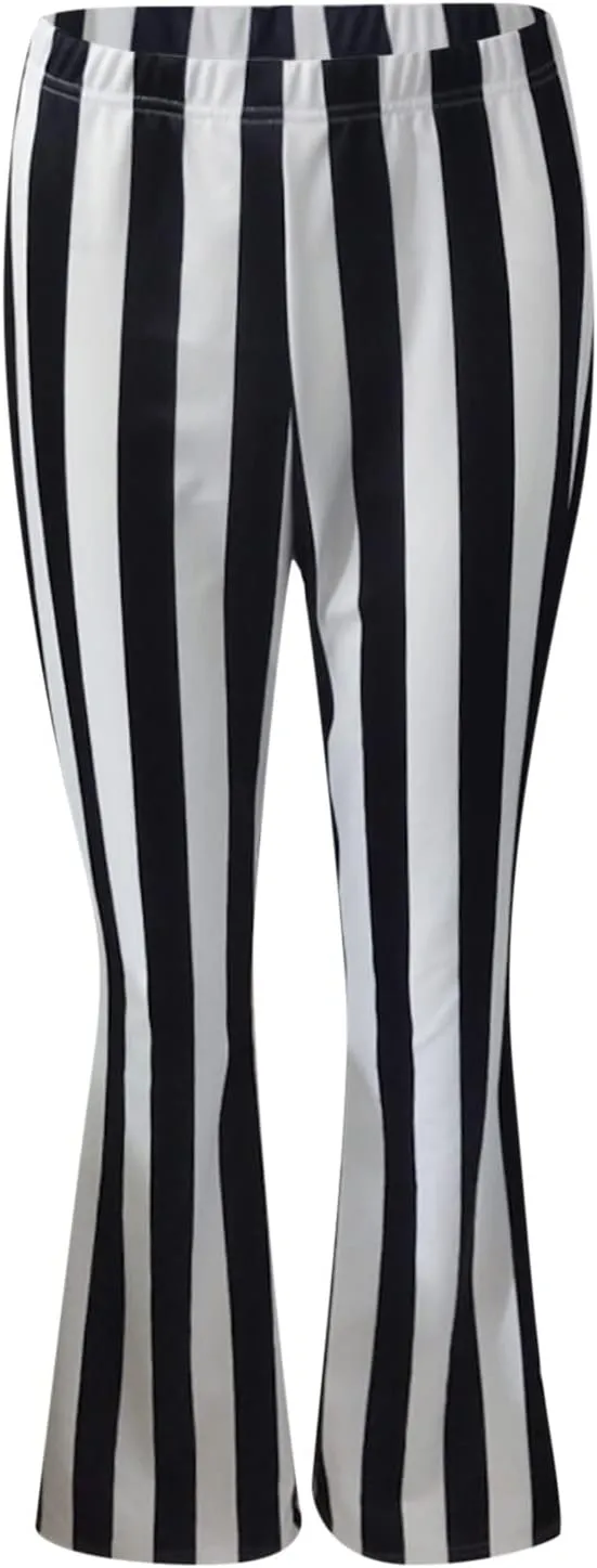High Waist Vertical Stripe Bell Pants Flare Bottoms Trousers with Stretch Perfect for Women of Plus Size Womens