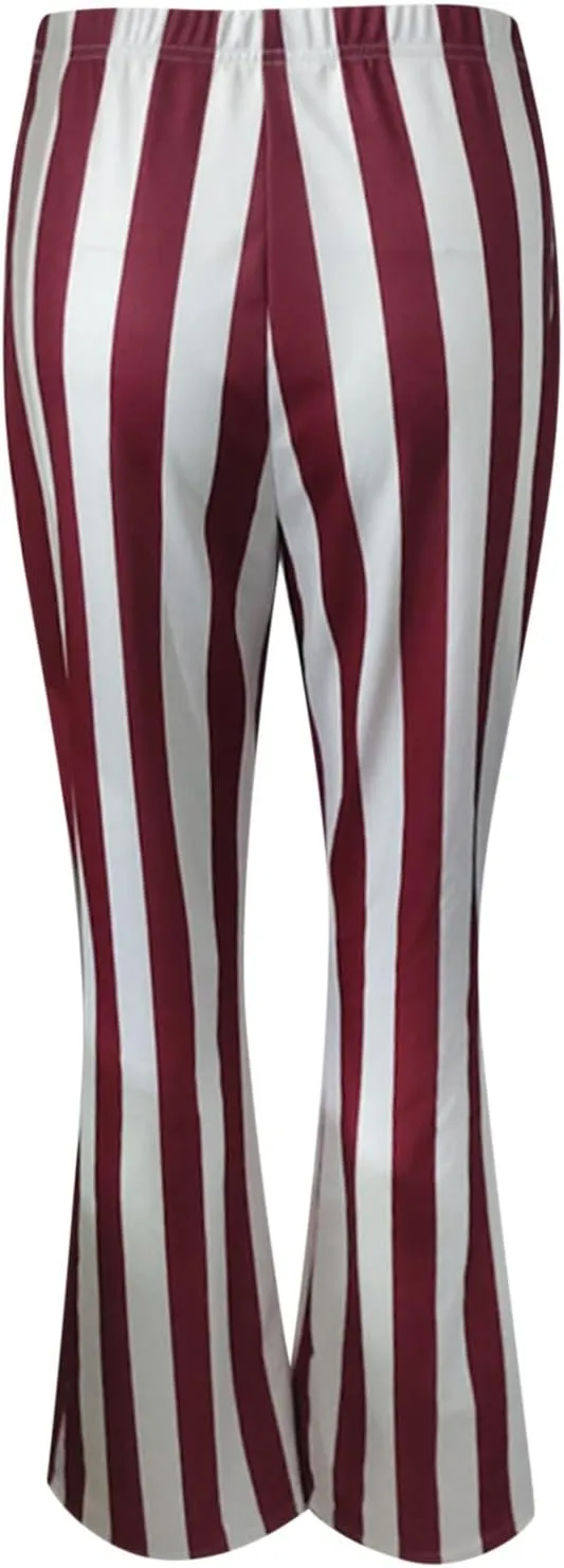 High Waist Vertical Stripe Bell Pants Flare Bottoms Trousers with Stretch Perfect for Women of Plus Size Womens