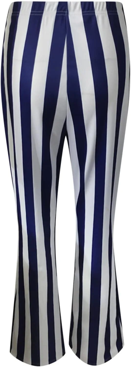 High Waist Vertical Stripe Bell Pants Flare Bottoms Trousers with Stretch Perfect for Women of Plus Size Womens