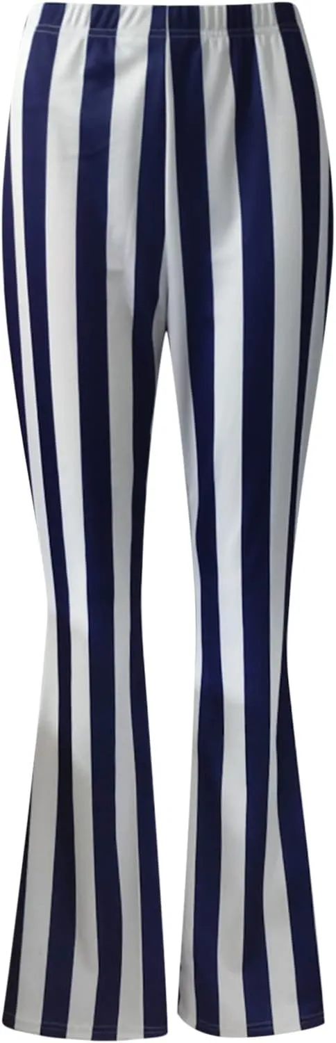 High Waist Vertical Stripe Bell Pants Flare Bottoms Trousers with Stretch Perfect for Women of Plus Size Womens