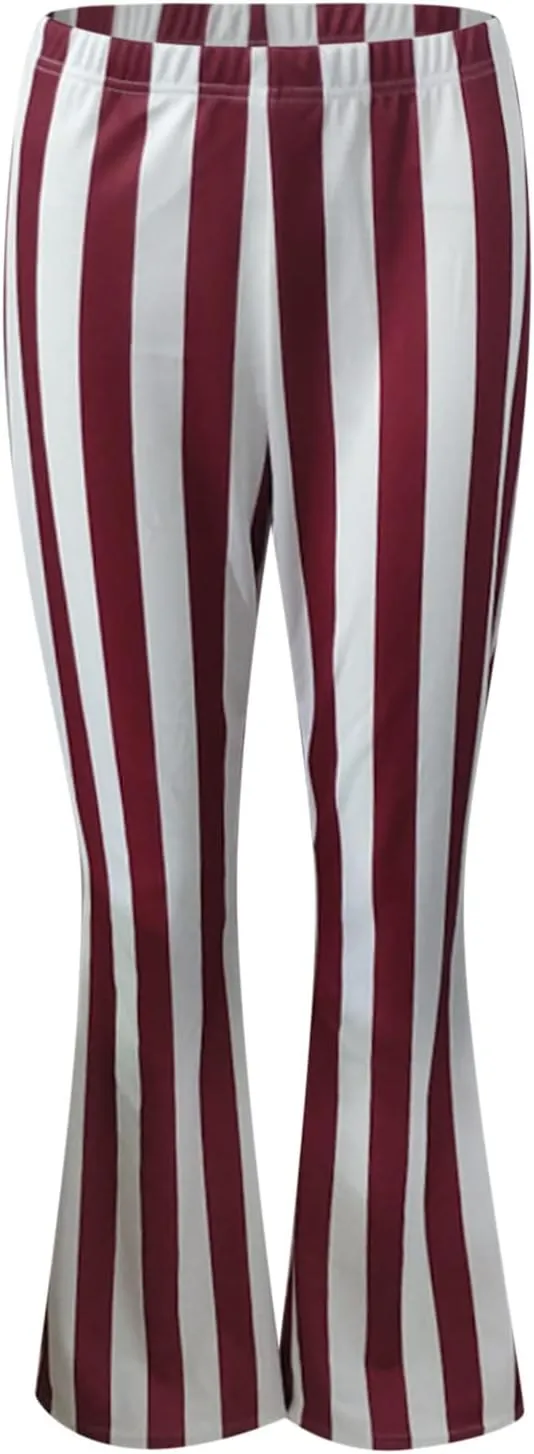 High Waist Vertical Stripe Bell Pants Flare Bottoms Trousers with Stretch Perfect for Women of Plus Size Womens