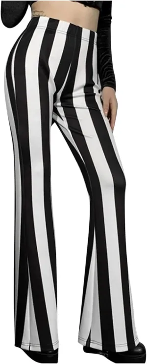 High Waist Vertical Stripe Bell Pants Flare Bottoms Trousers with Stretch Perfect for Women of Plus Size Womens