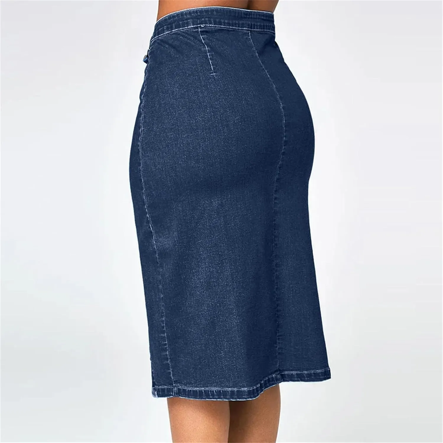 High Waisted Button Blow Knee Blue Jean Skirts for Women Fashion High Strecth Slim Fit Denim Pencil Skirt