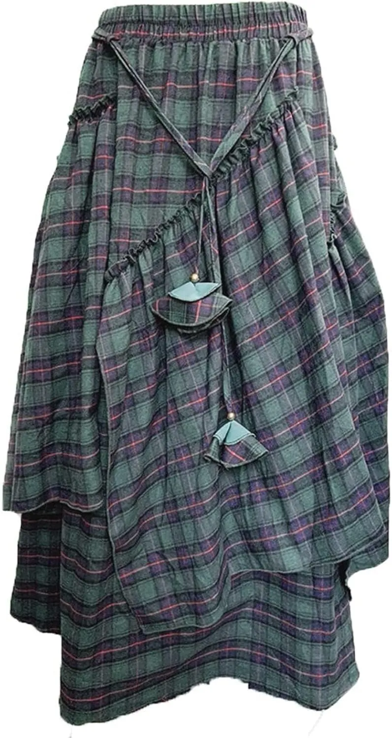 High Waisted Skirts for Women,Spring Summer Ruffled Casual Long Skirt Plain Retro Pleated Skirt Casual Flowy Skirts