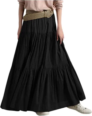 High Waisted Skirts for Women,Spring Summer Ruffled Casual Long Skirt Plain Retro Pleated Skirt Casual Flowy Skirts