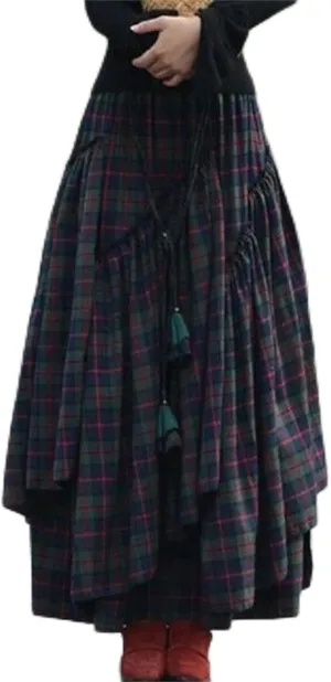 High Waisted Skirts for Women,Spring Summer Ruffled Casual Long Skirt Plain Retro Pleated Skirt Casual Flowy Skirts
