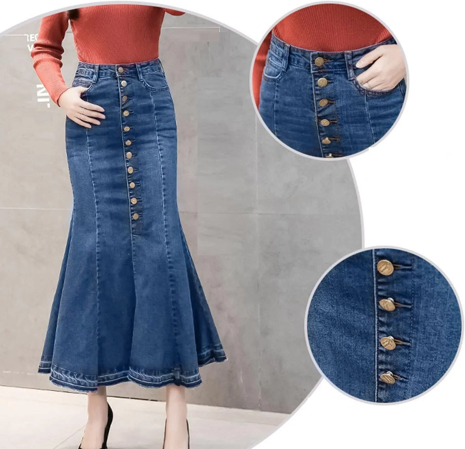 High Waisted Skirts for Women,Spring Summer Ruffled Casual Long Skirt Plain Retro Pleated Skirt Casual Flowy Skirts