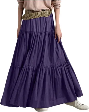 High Waisted Skirts for Women,Spring Summer Ruffled Casual Long Skirt Plain Retro Pleated Skirt Casual Flowy Skirts