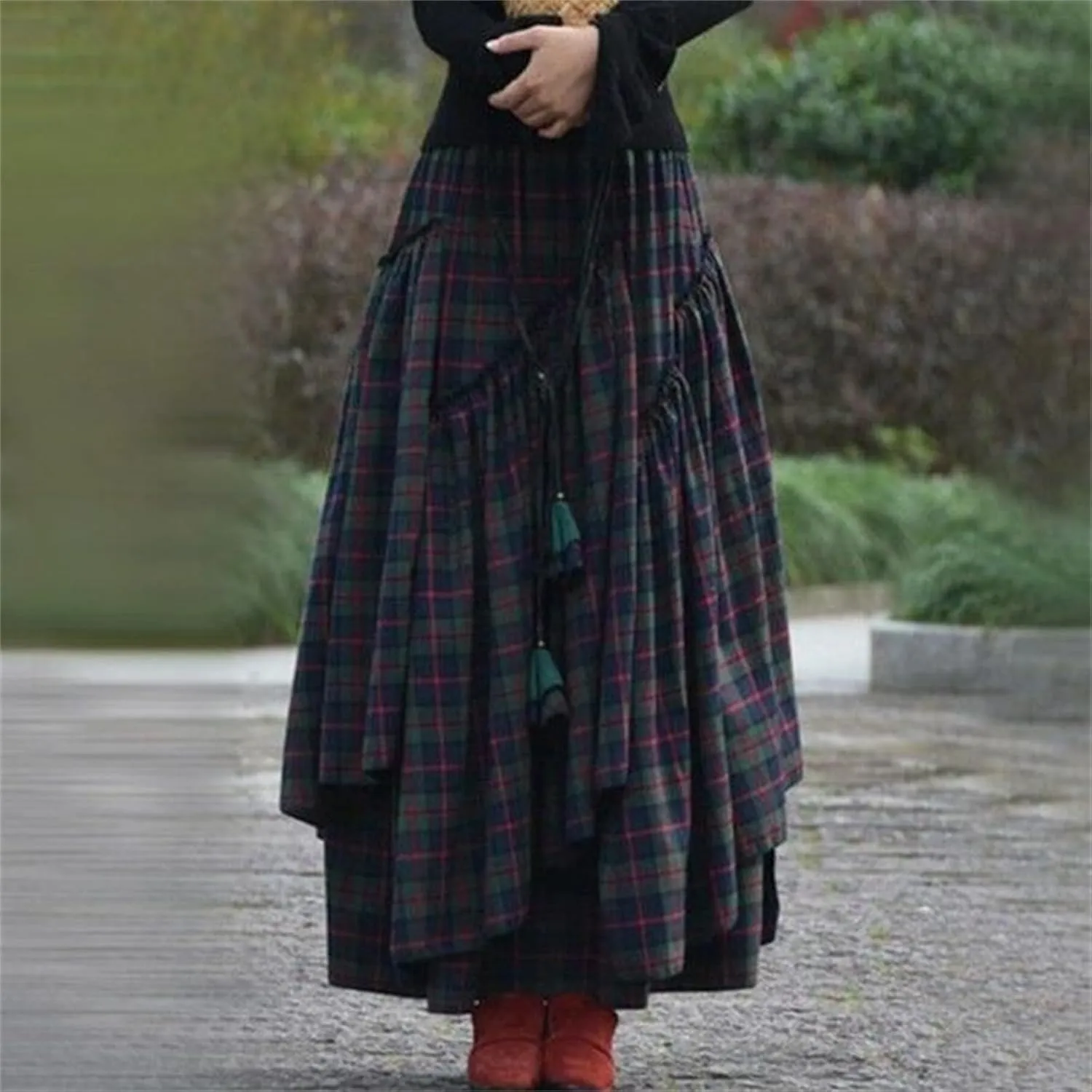 High Waisted Skirts for Women,Spring Summer Ruffled Casual Long Skirt Plain Retro Pleated Skirt Casual Flowy Skirts